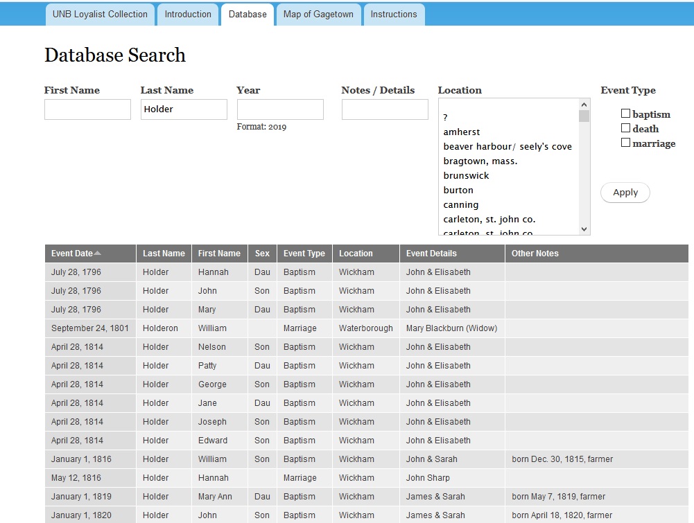 Database screenshot